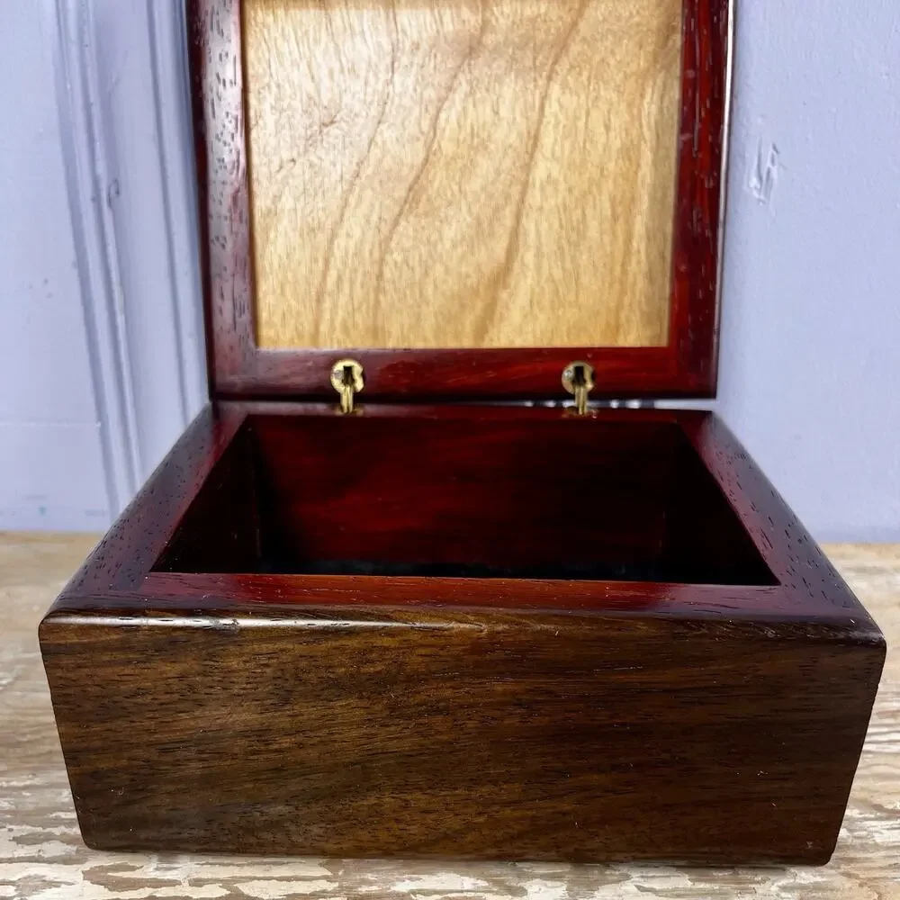 Vintage Handmade Mahogany Wood Box Ceramic Tile Lid Southwestern Cactus OOAK